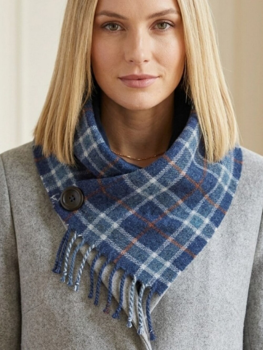 Artisan Irish Wool Tartan Plaid Button Cowl Snood Handmade in Ireland